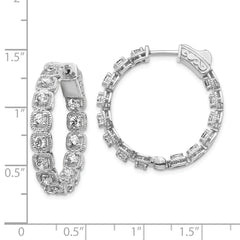 QE11270 Sterling Shimmer Sterling Silver Rhodium-plated 28 Stone 2.5mm CZ In and Out Round Hinged Hoop Earrings
