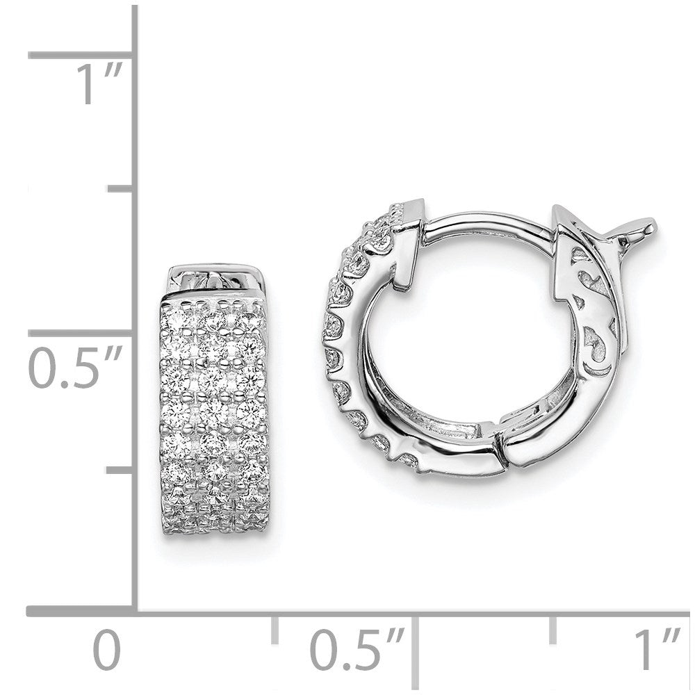 QE11272 Sterling Shimmer Sterling Silver Rhodium-plated 54 Stone 1.3mm CZ Hinged Hoop Earrings