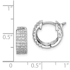 QE11272 Sterling Shimmer Sterling Silver Rhodium-plated 54 Stone 1.3mm CZ Hinged Hoop Earrings