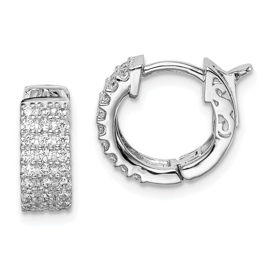QE11272 Sterling Shimmer Sterling Silver Rhodium-plated 54 Stone 1.3mm CZ Hinged Hoop Earrings