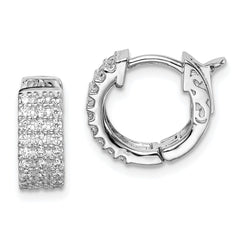 QE11272 Sterling Shimmer Sterling Silver Rhodium-plated 54 Stone 1.3mm CZ Hinged Hoop Earrings