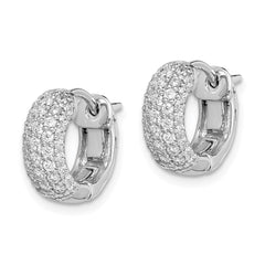 QE11273 Sterling Shimmer Sterling Silver Rhodium-plated 82 Stone Pav������ CZ Hinged Hoop Earrings