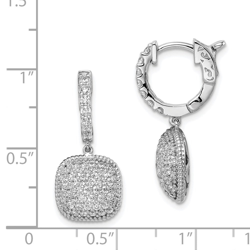 QE11292 Sterling Shimmer Sterling Silver Rhodium-plated 88 Stone CZ Pav������ Square Dangle Hinged Hoop Earrings