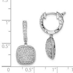 QE11292 Sterling Shimmer Sterling Silver Rhodium-plated 88 Stone CZ Pav������ Square Dangle Hinged Hoop Earrings