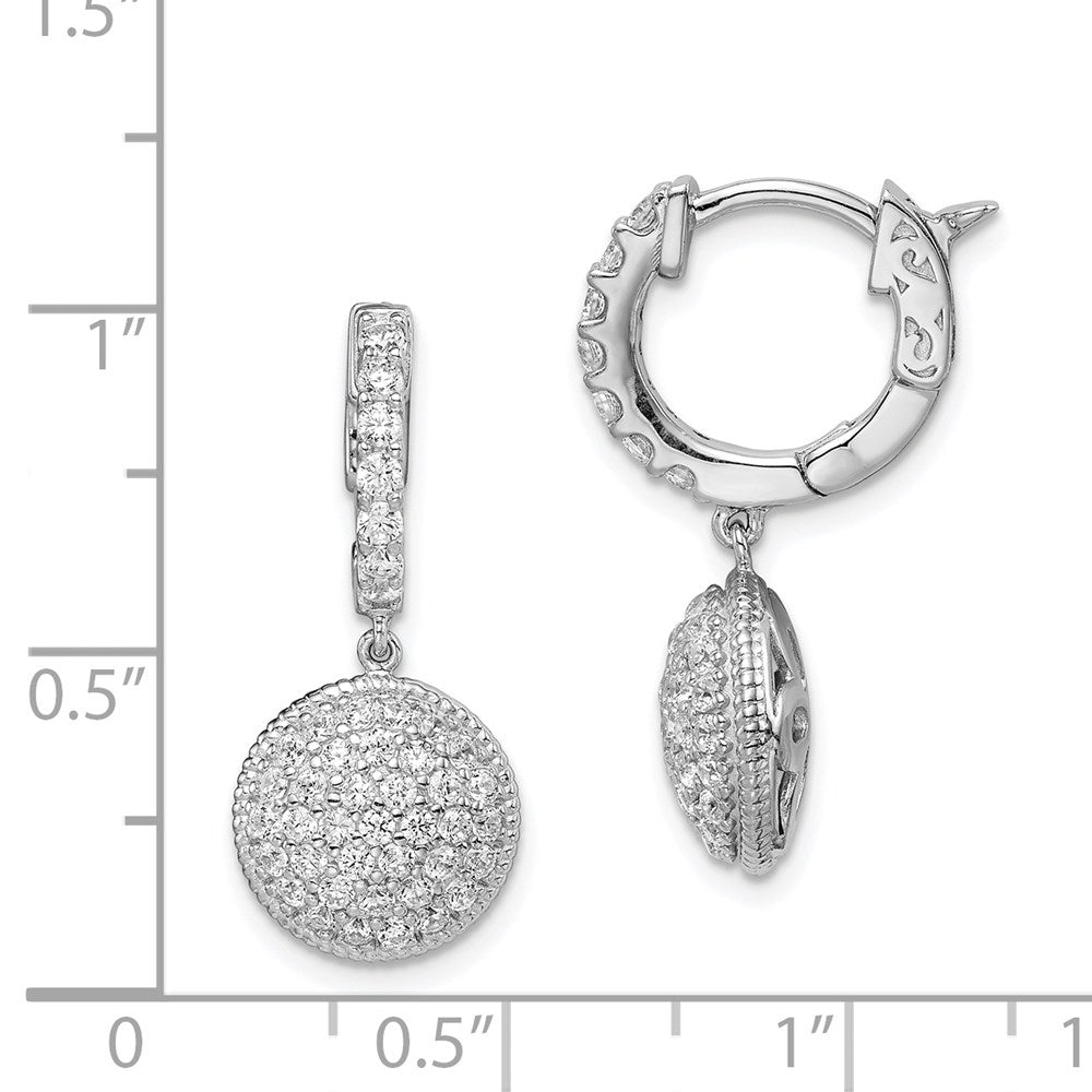 QE11293 Sterling Shimmer Sterling Silver Rhodium-plated 88 Stone CZ Pav������ Circle Dangle Hinged Hoop Earrings
