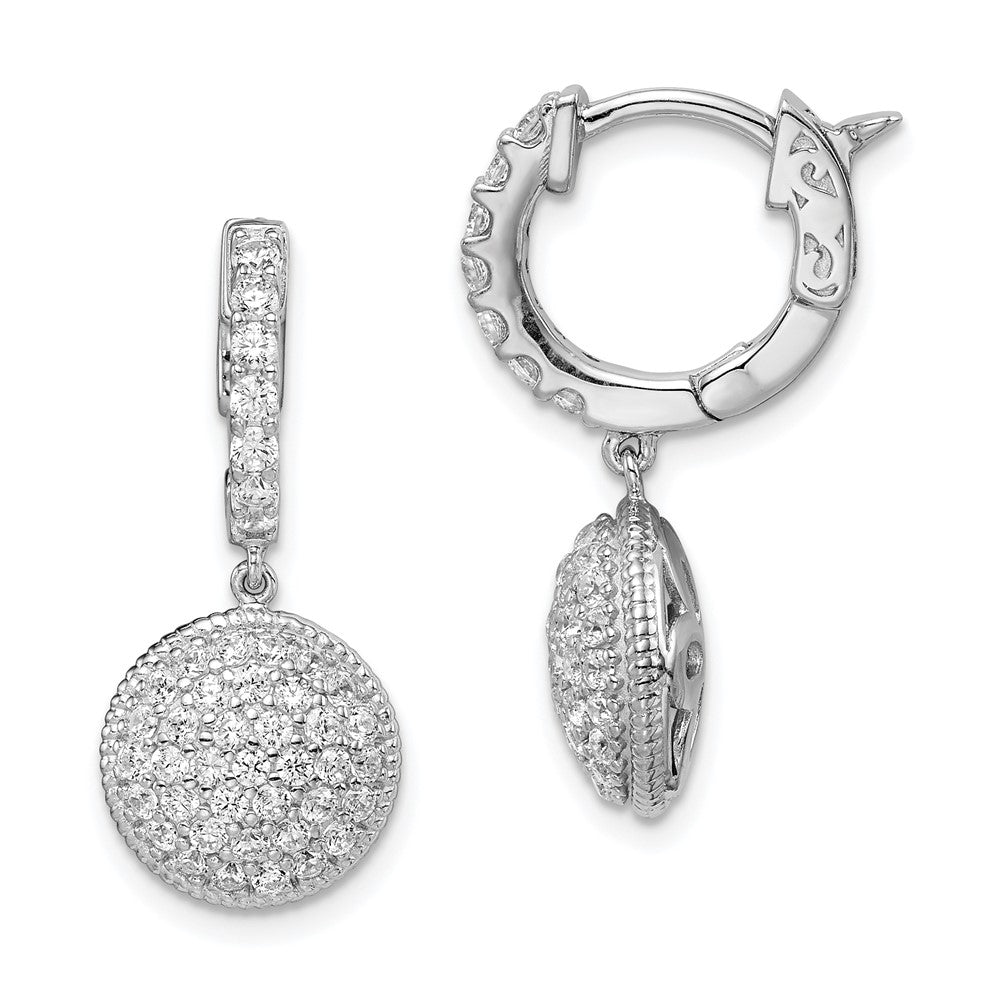 QE11293 Sterling Shimmer Sterling Silver Rhodium-plated 88 Stone CZ Pav������ Circle Dangle Hinged Hoop Earrings