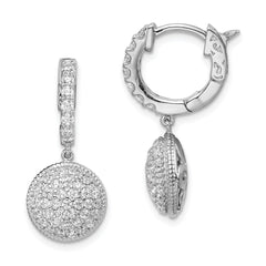 QE11293 Sterling Shimmer Sterling Silver Rhodium-plated 88 Stone CZ Pav������ Circle Dangle Hinged Hoop Earrings