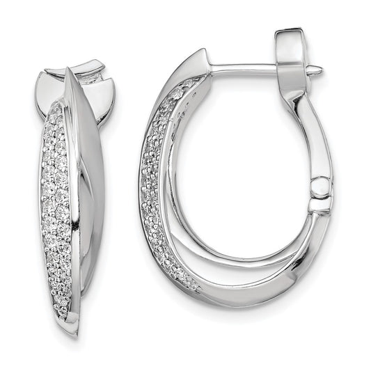 QE11299 Sterling Shimmer Sterling Silver Rhodium-plated 56 Stone Pav������ CZ Double Twisted Oval Hinged Hoop Earrings