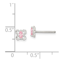 QE11306 Sterling Silver Polished Pink CZ Butterfly Children's Post Earrings