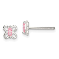 QE11306 Sterling Silver Polished Pink CZ Butterfly Children's Post Earrings