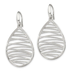 QE11425 Sterling Silver Rhod-pltd Polished/Textured Teardrop Dangle Earrings