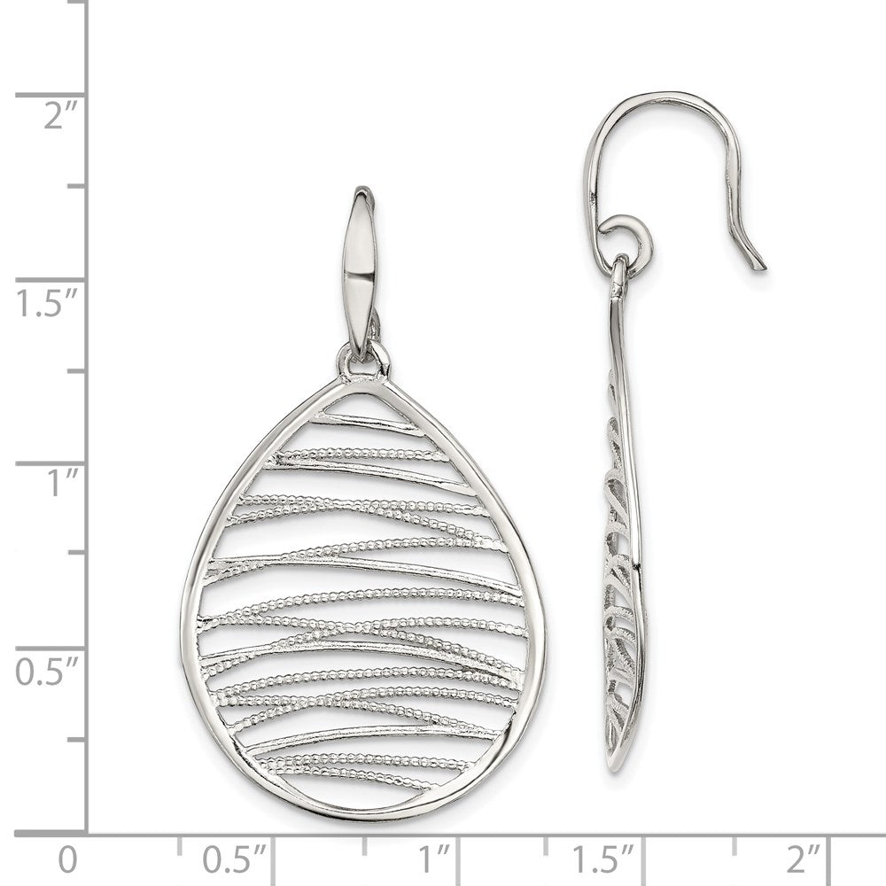 QE11425 Sterling Silver Rhod-pltd Polished/Textured Teardrop Dangle Earrings