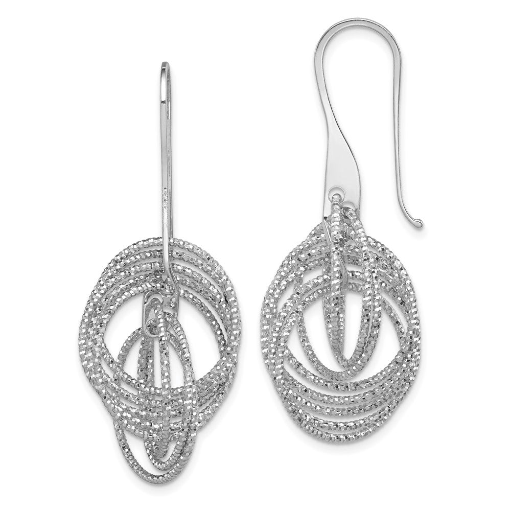 QE11440 Sterling Silver Rhodium-plated D/C Fancy Intertwined Circles Dangle Earring