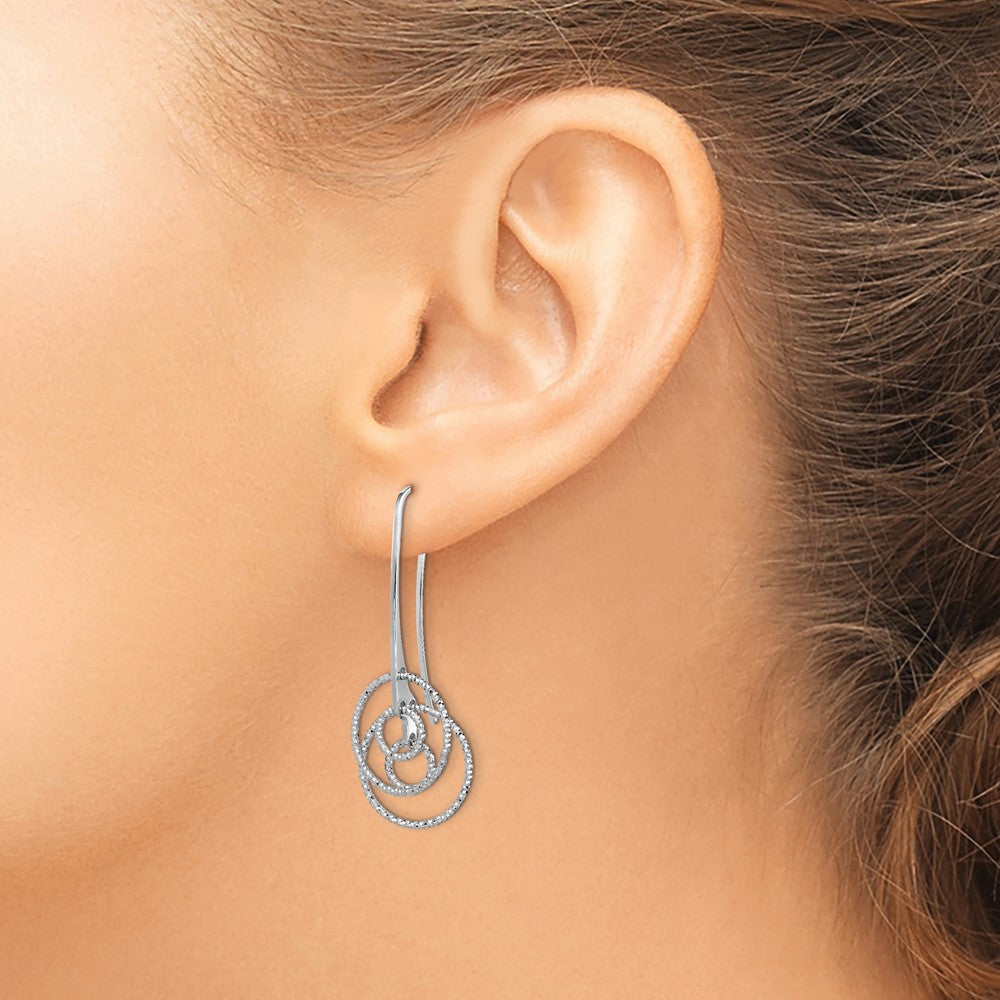 QE11441 Sterling Silver Rhodium-plated D/C Fancy Circles Dangle Earrings