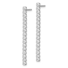 QE11451 Sterling Silver Rhodium-plated Polished Fancy CZ Post Dangle Earrings