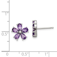 QE1148 Sterling Silver Rhodium Plated Amethyst Floral Earrings