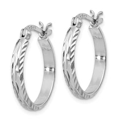 QE11488 Sterling Silver Rhodium-plated 2.5mm Textured Round Hoops