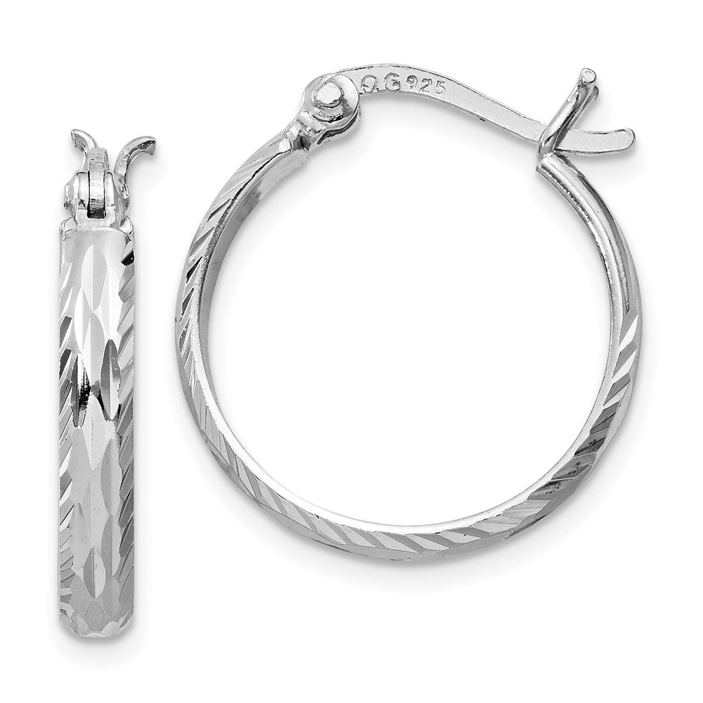 QE11488 Sterling Silver Rhodium-plated 2.5mm Textured Round Hoops