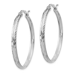 QE11490 Sterling Silver Rhodium-plated 2.5mm Textured Round Hoops