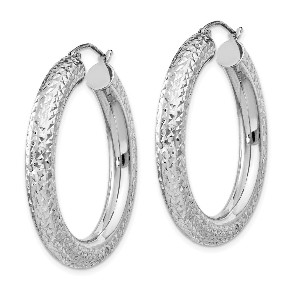 QE11493 Sterling Silver Rhodium-plated Diamond Cut 4.75mm Hoop Earrings