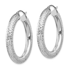QE11493 Sterling Silver Rhodium-plated Diamond Cut 4.75mm Hoop Earrings