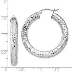 QE11493 Sterling Silver Rhodium-plated Diamond Cut 4.75mm Hoop Earrings