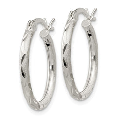 QE11494 Sterling Silver Satin Diamond-cut 2x20mm Hoop Earrings