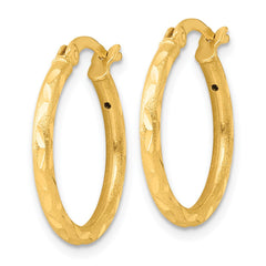 QE11494GP Sterling Silver Gold-tone Satin Diamond-cut 2x20mm Hoop Earrings