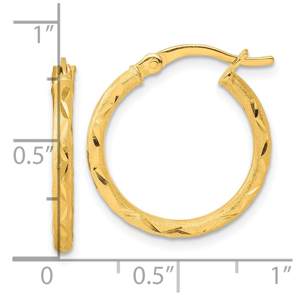 QE11494GP Sterling Silver Gold-tone Satin Diamond-cut 2x20mm Hoop Earrings