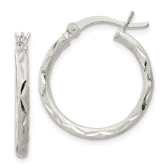 QE11494 Sterling Silver Satin Diamond-cut 2x20mm Hoop Earrings