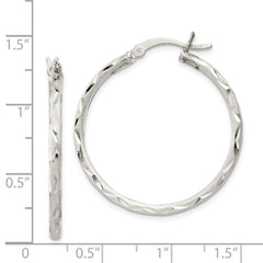 QE11496 Sterling Silver Satin Diamond-cut 2x31mm Hoop Earrings