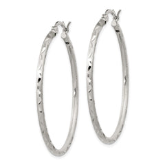 QE11498 Sterling Silver Satin Diamond-cut 2x40mm Hoop Earrings