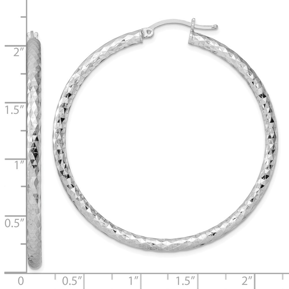 QE11505 Sterling Silver Rhodium-plated Textured 3x50mm Hoop Earrings