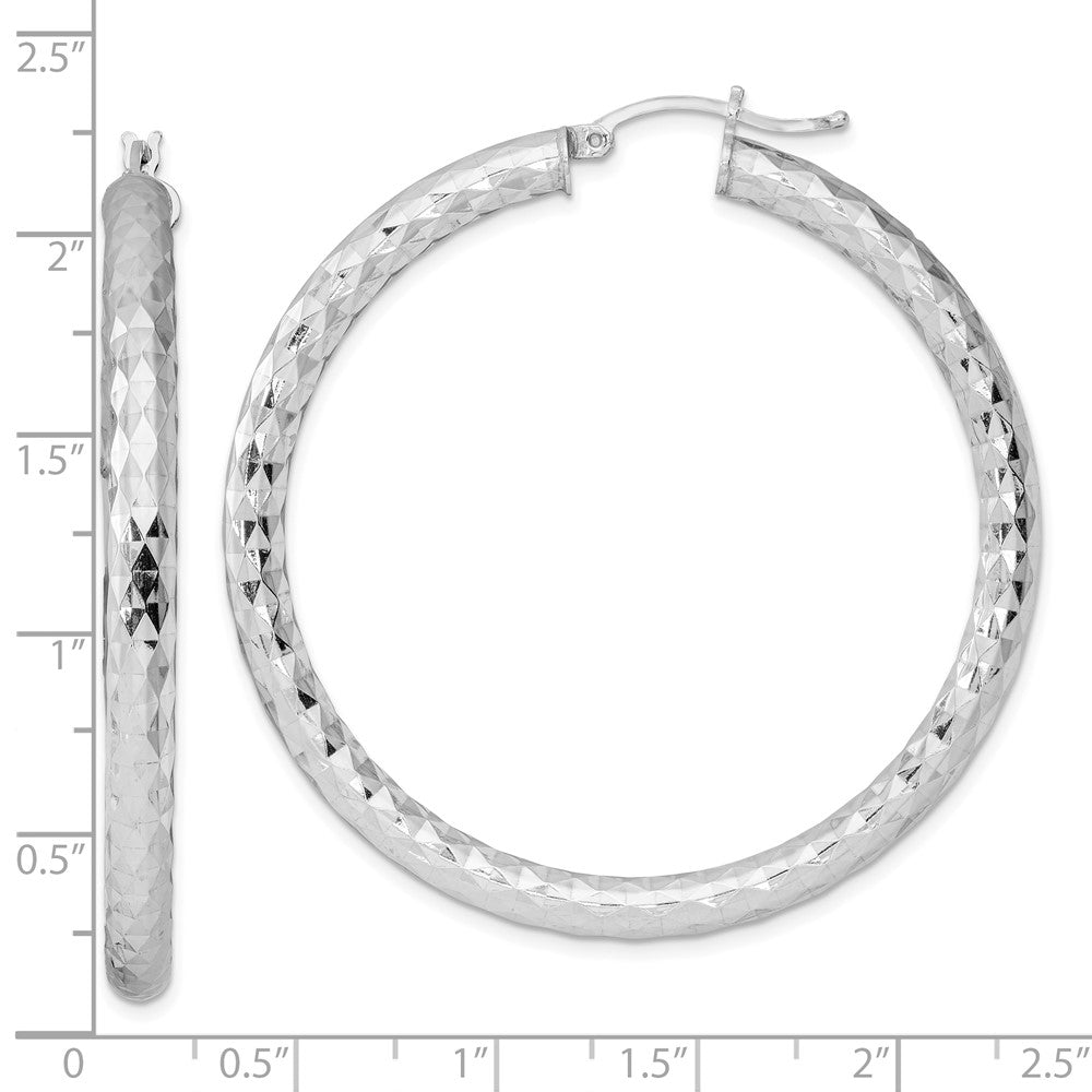 QE11508 Sterling Silver Rhodium-plated Textured 4x50mm Hoop Earrings