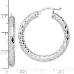QE11510 Sterling Silver Rhodium-plated Textured 4x35mm Hoop Earrings