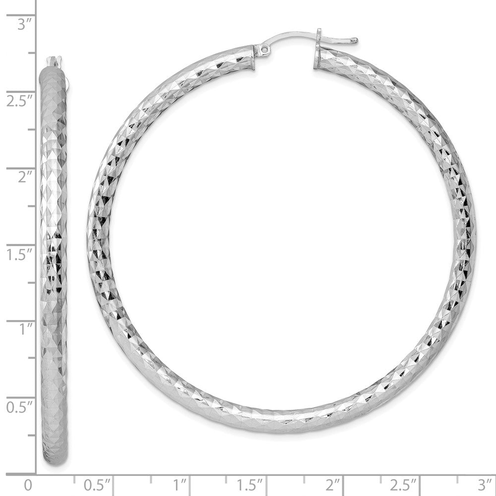 QE11513 Sterling Silver Rhodium-plated Textured 4x65mm Hoop Earrings