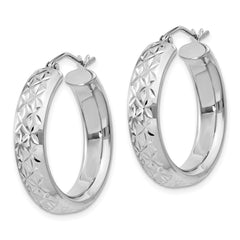 QE11515 Sterling Silver Rhodium-plated Diamond Cut 5mm Hoop Earrings