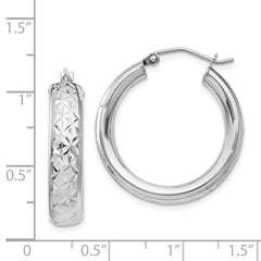 QE11515 Sterling Silver Rhodium-plated Diamond Cut 5mm Hoop Earrings