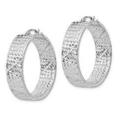 QE11518 Sterling Silver Rhodium-plated Diamond-cut 7.75x30mm Hoop Earrings