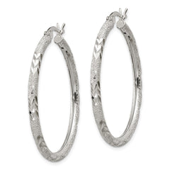 QE11519 Sterling Silver 2.5mm Diamond-cut Laser-cut Hinged Hoop Earrings