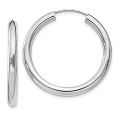 QE11528 Sterling Silver Rhodium-plated 3x30mm Endless Tube Hoop Earrings