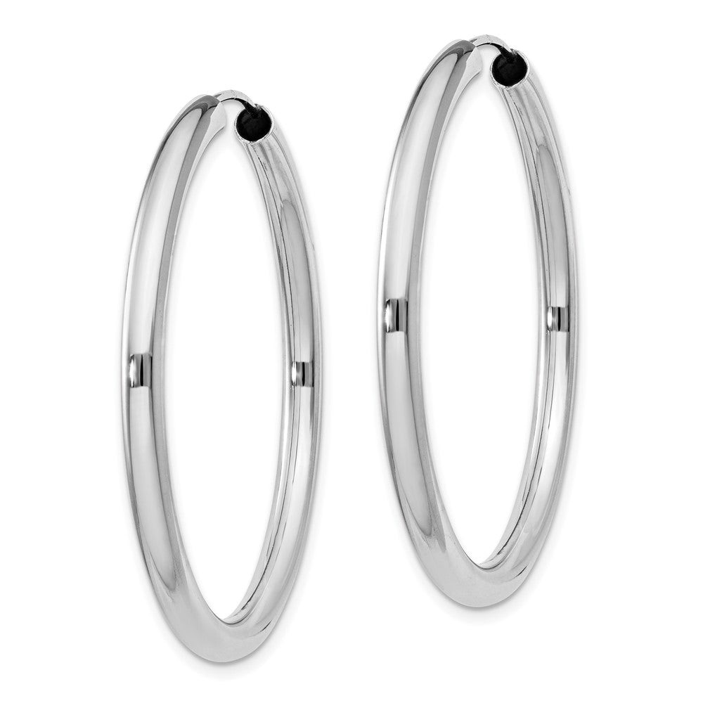 QE11529 Sterling Silver Rhodium-plated 3x40mm Endless Tube Hoop Earrings