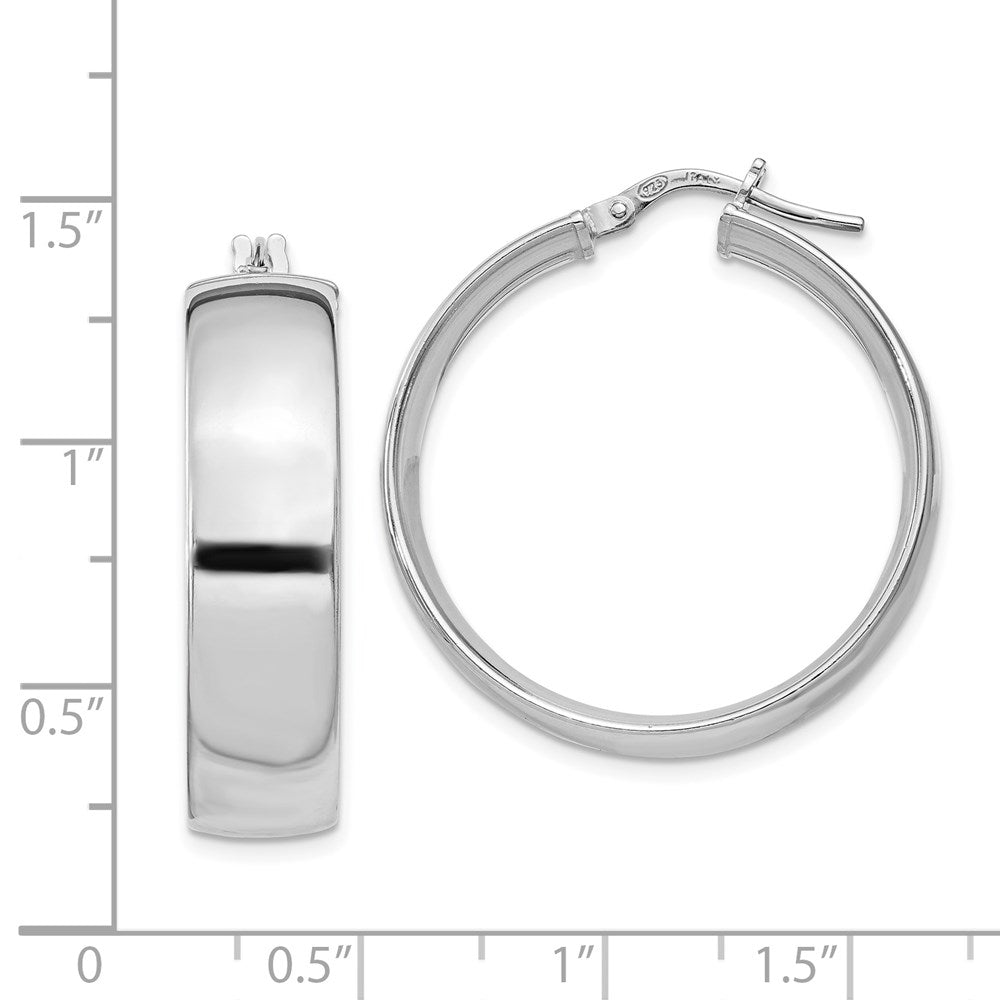 QE11541 Sterling Silver Rhodium-plated 7x30mm Hoop Earrings