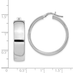 QE11541 Sterling Silver Rhodium-plated 7x30mm Hoop Earrings