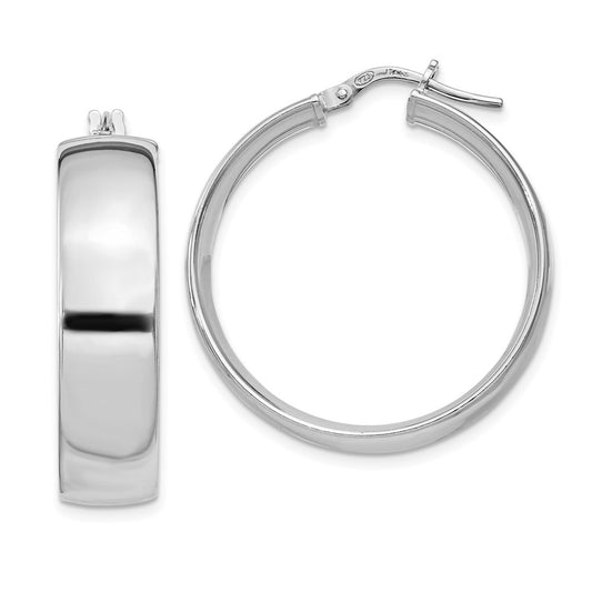 QE11541 Sterling Silver Rhodium-plated 7x30mm Hoop Earrings