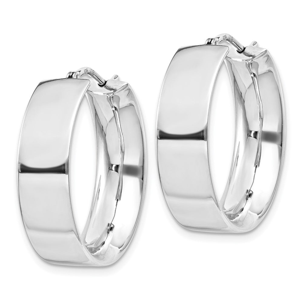 QE11542 Sterling Silver Rhodium-plated 6.75x25mm Hoop Earrings