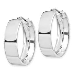 QE11542 Sterling Silver Rhodium-plated 6.75x25mm Hoop Earrings