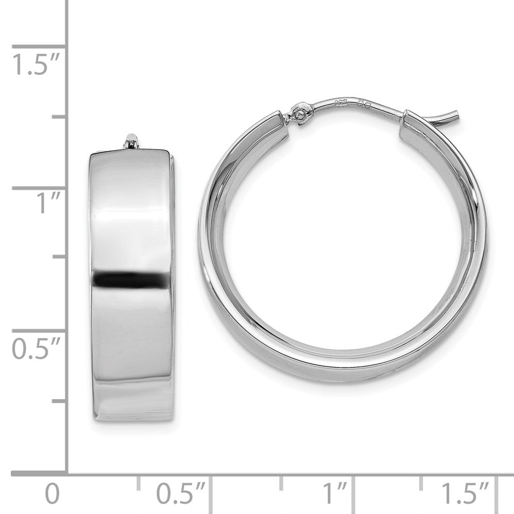 QE11542 Sterling Silver Rhodium-plated 6.75x25mm Hoop Earrings