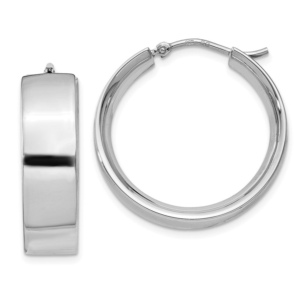 QE11542 Sterling Silver Rhodium-plated 6.75x25mm Hoop Earrings