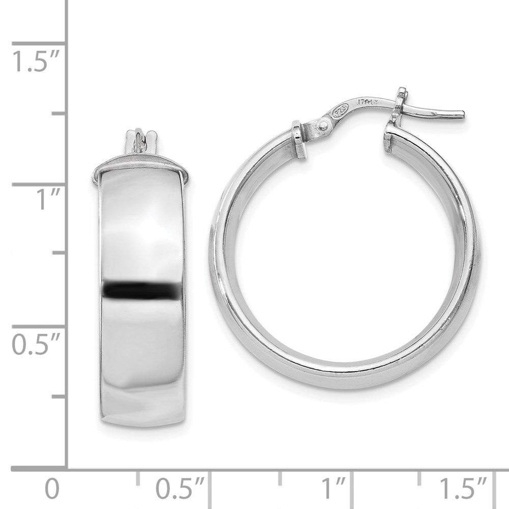 QE11543 Sterling Silver Rhodium-plated 7.5x25mm Hoop Earrings